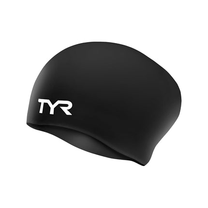 TYR Unisex Adult Long Hair Silicone Swim Cap - Bla