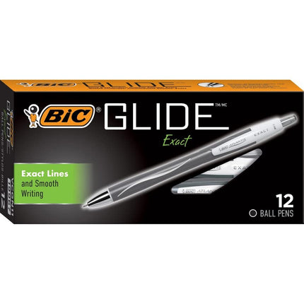 BIC Glide Exact (antes Atlantis Exact) Bolígrafos retráctiles de punta fina de 0,7 mm, tinta negra, docena (VCGN11BK)