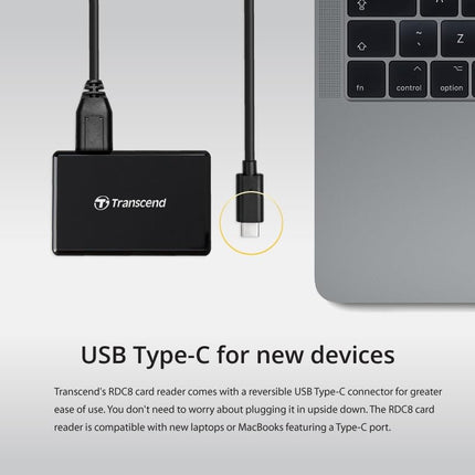 Transcend RDC8 USB 3.1 Gen 1 (USB 5Gbps) SD & microSD & CompactFlash Card Reader, with micro USB to USB Type C Cable, TS-RDC8K2