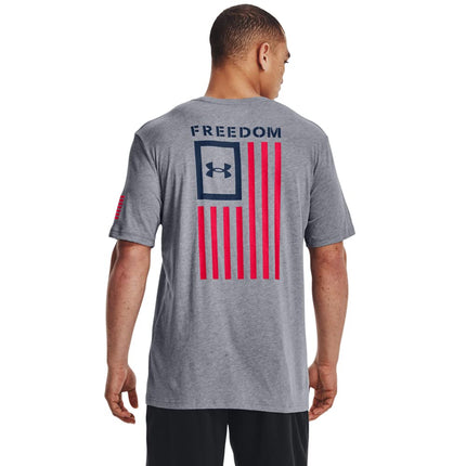 Under Armour Men's New Freedom Flag T-Shirt, (037) Steel Light Heather/Red/Blackout Navy, XS
