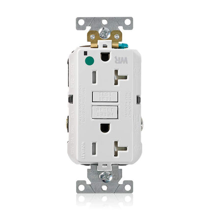 Leviton GFWT2-HGW 20A-125V Extra-Heavy Duty Hospital Grade Tamper/Weather-Resistant Duplex Self-Test GFCI Receptacle, 20-Amp, White,