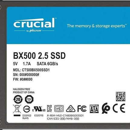 Crucial BX500 3D NAND SATA 2.5-inch SSD Drive, 500 GB Black