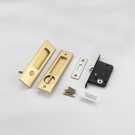 NCL Sliding Door Handle for Bath, Satin Brass Barn Door Flush Handle, Privacy Pocket Door Lock