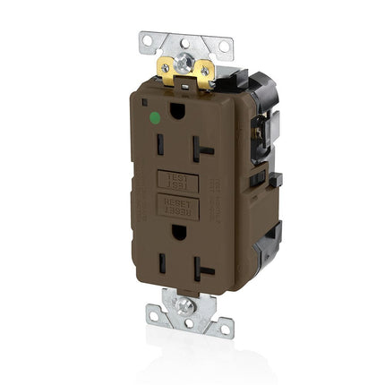 Leviton MGFN1-HG 15 Amp, 125 Volt, SmartlockPro Slim Lev-Lok╜ Self-Test GFCI Receptacle, Extra-Heavy Duty Hospital Grade, 20A Feed-Through,NEMA 5-15R, 2P, 3W, Modular Terminals v BROWN