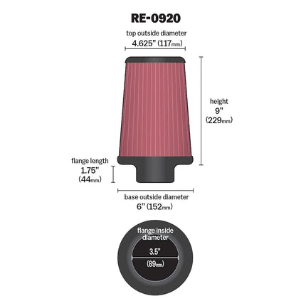 K&N Filters RE-0920 Washable and Reusable Car and Motorcycle Universal Rubber Filter