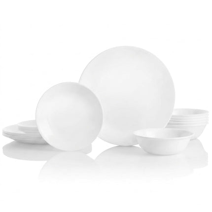 Corelle 18-Piece Dinner Set, Winter Frost White Service for 6, Chip Resistant Dinnerware, Includes 26cm Dinner Plates, 17cm Salad/Side Plates and 530ml Soup/Cereal Bowls 18-Piece Dinnerware Set