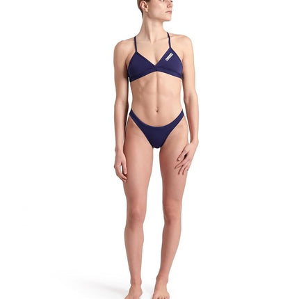 ARENA Performance Team Solid Bikini Top for Women, Sporty for Pool, Quick Dry Swimwear, Maxfit Eco Chlorine Resistant Fabric, UV Protection and Lined Front Fabric Navy-White