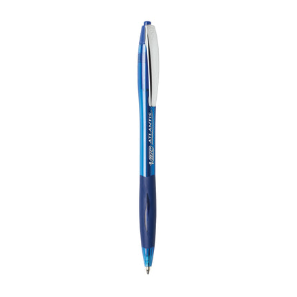 Bolígrafo retráctil Bic Glide, punto mediano (1.0 mm), azul, agarre de goma cómodo para una escritura suave, 12 unidades