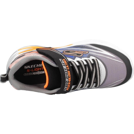 Skechers Baby Boy's Flex-Glow Ultra Trainers, Black & Silver Synthetic/Grey, Blue, & Oran, 4 UK Toddler