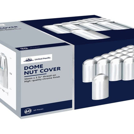 United Pacific 10563CB 33mm X 3-3/4" Chrome Plastic Dome Nut Covers - Thread-On (60 Pack)