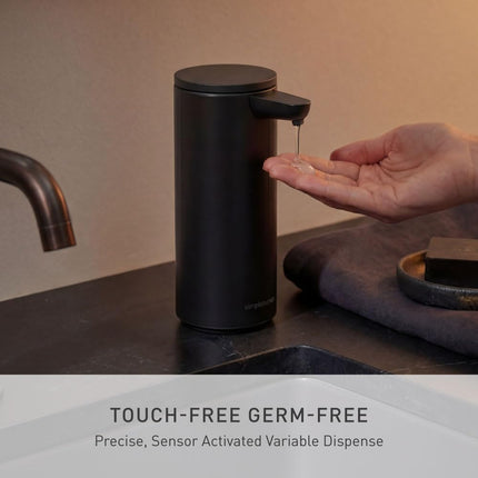 simplehuman 266ml Sensor Pump, Rechargeable Automatic Liquid Soap Dispenser, Variable Dispense, No-drip Valve, IP67 Waterproof, Matte Black Stainless Steel, ST1084