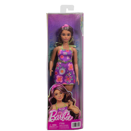 Barbie Fashionistas Doll #244 with Purple-Streaked Brown Hair, Purple Floral Halter Top and Matching Skirt with Accessories like Headband and Sandals, JJN57