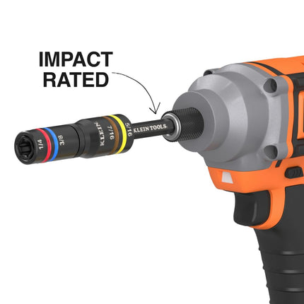 Klein Tools 652QS Quad Socket, 8 Sizes in 2 Sockets, 4-in-1 Color Coded SAE Impact Rated, Deep-Well Heavy-Duty, 1/4-Inch Drive, 6-1/2-Inch Shaft