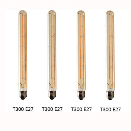 JKLcom Bombilla LED de filamento vintage T300 6W Regulable Bombilla Edison vintage Tubular larga LED vintage, base media E26/E27, cristal ámbar, blanco cálido 2300K, 6W (equivalente a 40W), regulable, paquete de 4