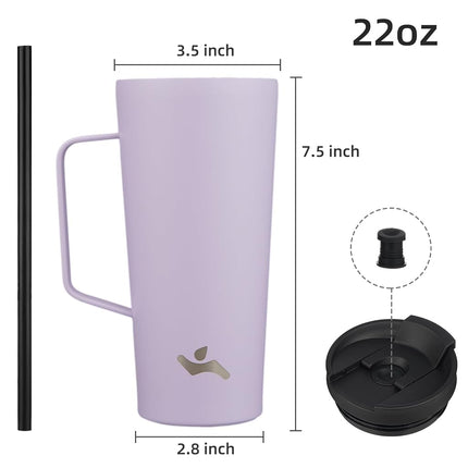 Konokyo Insulated Tumbler with Handle and Straw, 22 OZ Travel Coffee Mug Stainless Steel Cup Metal Water Bottle,Taro