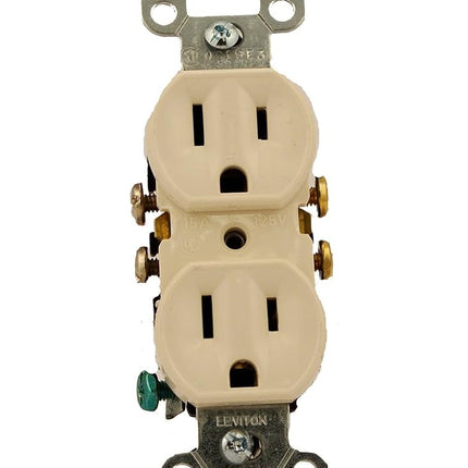 Leviton 5320-TCP Decora Straight Blade Duplex Receptacle with Ears, 125 V, 15 A, 2 Pole, 3 Wire, Light, Almond