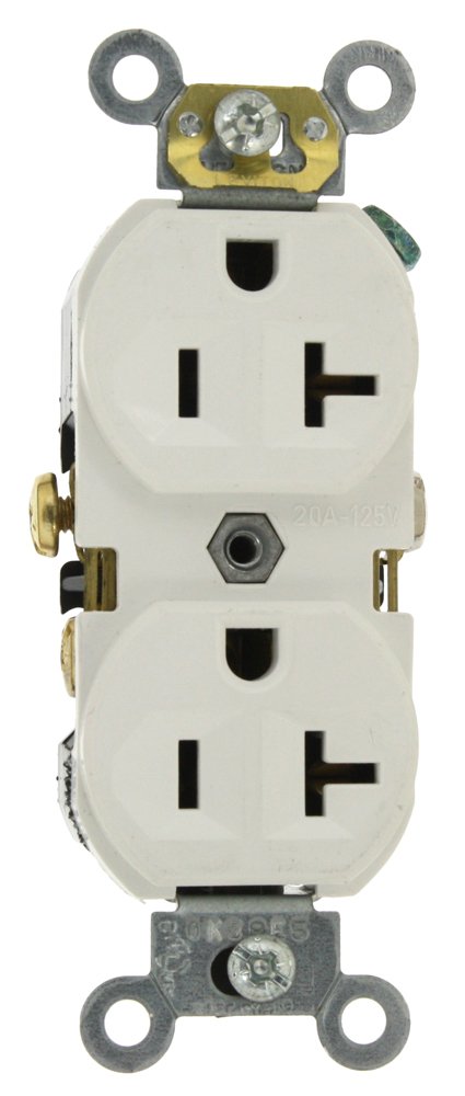Leviton Narrow Body Duplex Receptacle, 20 Amp, 125