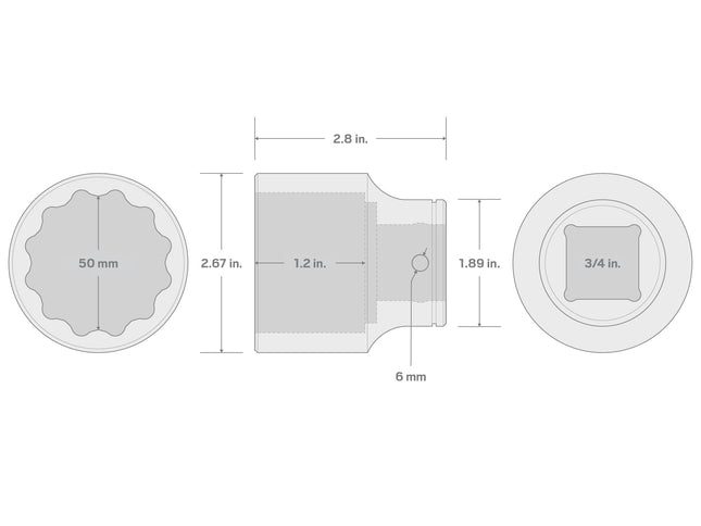 TEKTON 3/4 Inch Drive x 50 mm 12-Point Socket | SHD32350
