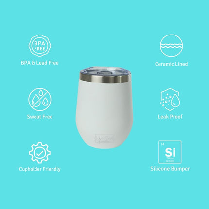 Vaso de vino de acero inoxidable de 12 oz Sip+Sea Antigua con revestimiento cerámico y tapa – Sin tallo, de doble pared con aislamiento al vacío