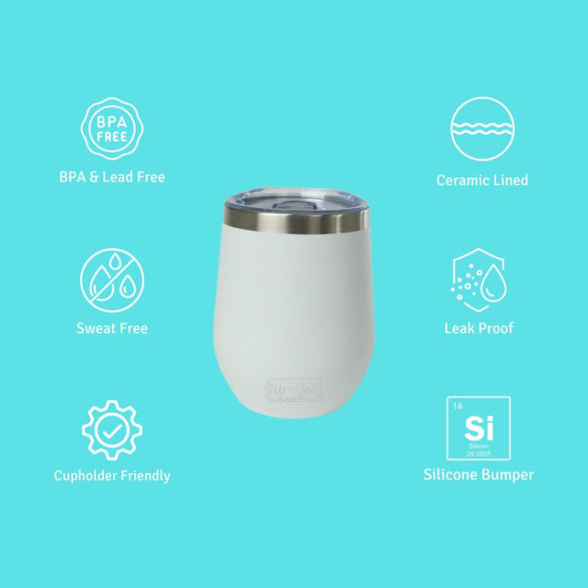 Sip+Sea Antigua 12oz Stainless Steel Wine Tumbler with Ceramic Lining & Lid – Stemless, Double-Wall Vacuum Insulated Drinkware
