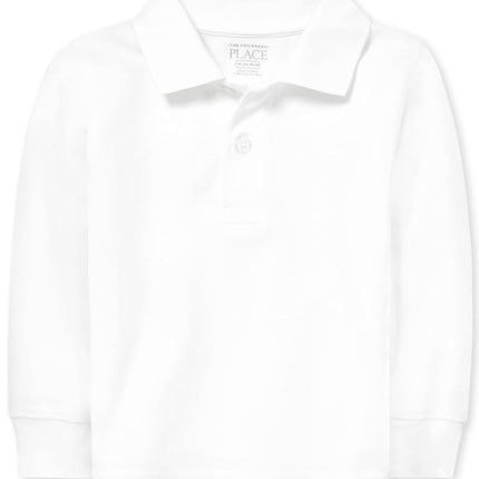 The Children's Place Polo piqué à manches longues pour bébés garçons, blanc simple, petite taille