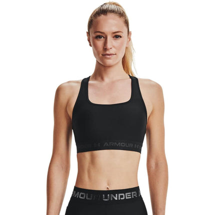 Soutien-gorge de sport à dos croisé Under Armour pour femme, maintien moyen, noir (001)/gris jet, très très grand