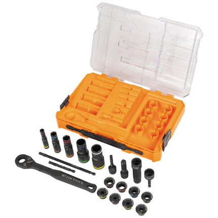 Klein Tools 65240 KNECT Impact Deep-Well Flip Socket and Low-Profile Pass Through Socket Set, SAE, 20-Piece, MODbox Case, 1/4-Inch and 3/8-Inch Drive