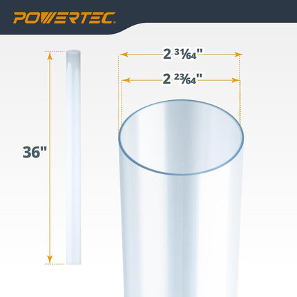 POWERTEC Clear PVC Pipe 2-1/2" x 36" Long, 1PK Plastic Tubing & 5PK Stainless Steel Pipe Straps w/Drywall Anchors & Screws Compatible w/Dust Collection Fittings - Hose for Woodworking Tools (70397)