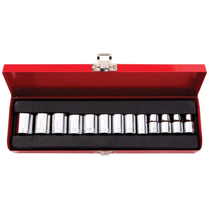 KLEIN TOOLS 3/8-Inch Drive Socket Set, Metric, 13 Pc 65506, Red