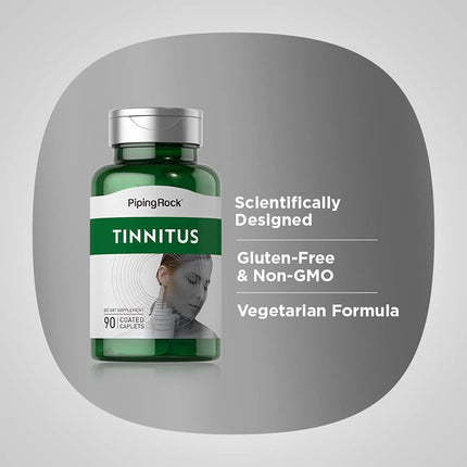 Piping Rock Tinnitus Relief | 90 Caplets | Ear Health Supplement | Vegetarian, Non-GMO, Gluten Free