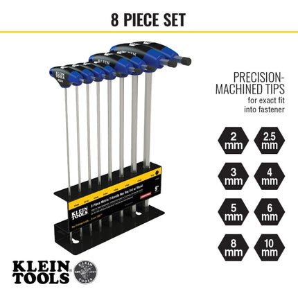 Klein Tools JTH98M T-Handle Hex Key Set, Metric Sizes Allen Wrench Set with 9-Inch Blades, Stand Included, 8-Piece