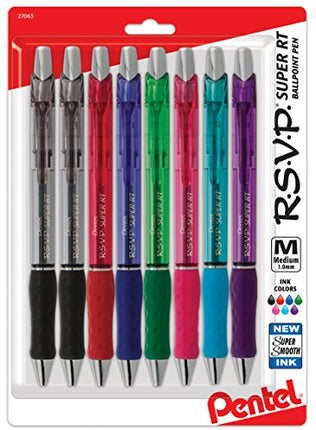 Pentel of America R.S.V.P. Super RT Retractable Ballpoint Pen, Assorted, Pack of 8