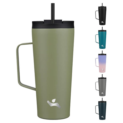 Konokyo Insulated Tumbler with Handle and Straw, 22 OZ Travel Coffee Mug Stainless Steel Cup Metal Water Bottle,Camp Green