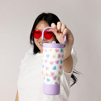 Simple Modern Trek Pivot With Handle 30 Oz Flip Straw Tumbler For Her Gifts Valentines Day Word Hearts Pattern Stainless Steel Jug Interchangeable Straw And Chug Lids