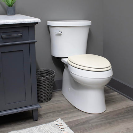 BEMIS 500EC 346 Toilet Seat with Easy Clean & Change Hinges, Round, Durable Enameled Wood, Biscuit/Linen, White