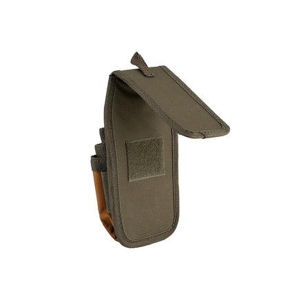 Bucket Boss Four-Barrel Tool Sheath with FlapFit to Fit Instantly Over a Belt or Into a Pants Pocket, with 5 Tool Pockets and 2 Loops, and Metal Tape Clip, in Brown, 54184