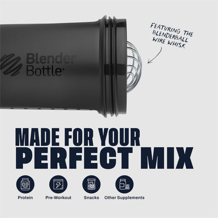 BlenderBottle Shaker Bottle with Pill Organizer and Storage for Protein Powder, Classic V2 ProStak System, 22-Ounce, Black
