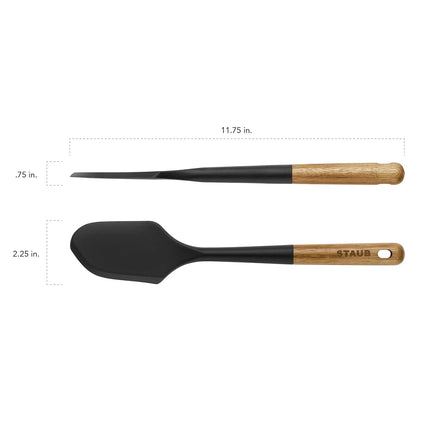 STAUB Silcone Spatula, Great for Mixing, Folding, Scraping, and Spreading, Durable BPA-Free Matte Black Silicone, Acacia Wood Handles, Safe for Nonstick Cooking Surfaces