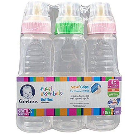 Gerber First Essential Clear View Plastic Nurser With Latex Nipple, BPA Free, Assorted Colors, 3 Pack
