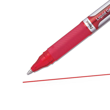 Pentel EnerGel Gel Pen with Cap, 0.7mm, Silver Barrel, Red Ink, 12PK