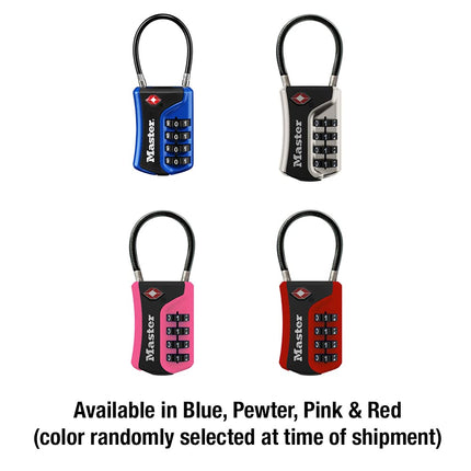 Master Lock 4697D Set Your Own Numeric Combination TSA Accepted Luggage Lock, with Flexible Shackle, 1-3/8" Wide Body, 1/8" Diameter Shackle, Assorted Color