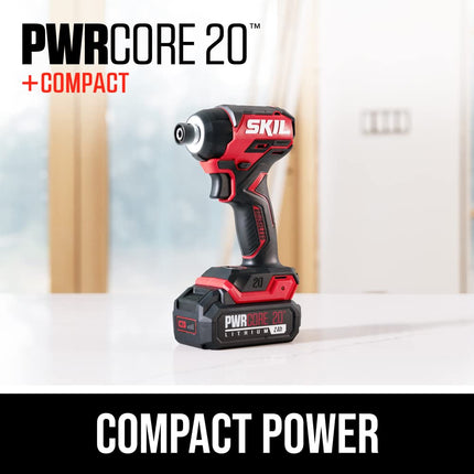 Visseuse à chocs compacte sans balais 20V 1/4" Hex avec batterie et chargeur rapide PWRJump