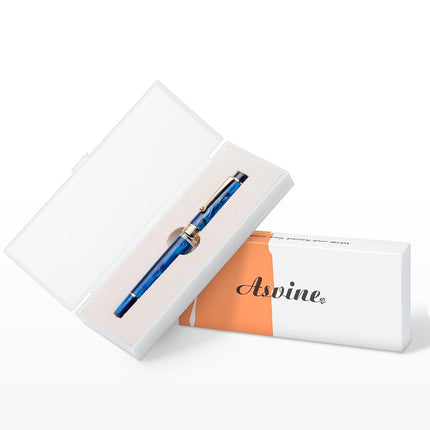 Asvine P20 Piston Fountain Pen, Stub Nib 1.1mm Calligraphy Art Drawing Galaxy Blue Acrylic with Case Set