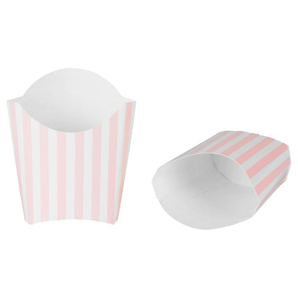 Bio Tek 3.9 x 2.6 x 3.5 Inch French Fry Cup, 100 Disposable Snack Cups - Stackable, Sustainable, Pink and White Paper 2 Ounce Fry Holder, for Fries, Onion Rings, Popcorn, or Cookies - Restaurantware