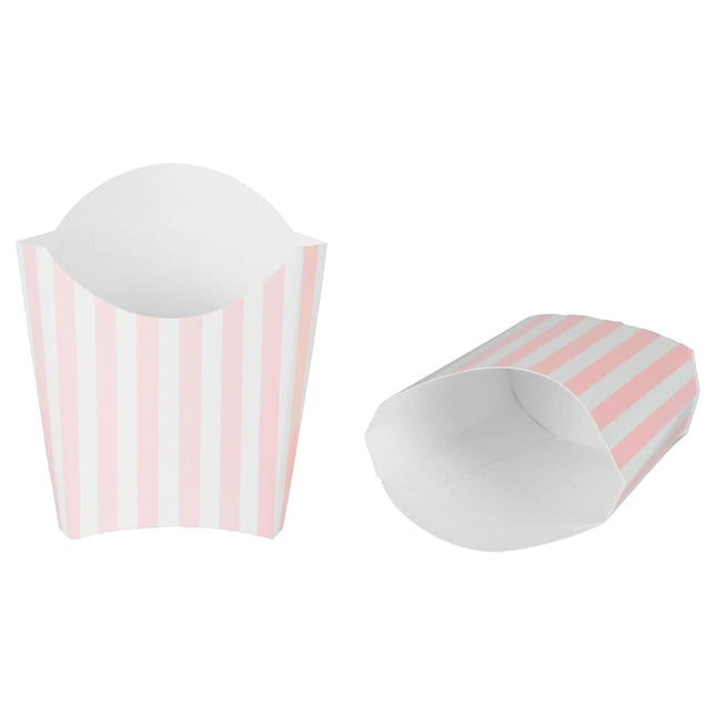 Bio Tek 3.9 x 2.6 x 3.5 Inch French Fry Cup, 100 Disposable Snack Cups - Stackable, Sustainable, Pink and White Paper 2 Ounce Fry Holder, for Fries, Onion Rings, Popcorn, or Cookies - Restaurantware