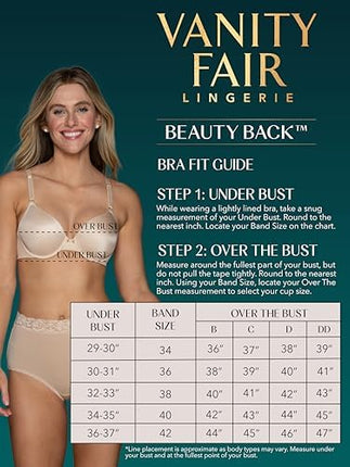 Vanity Fair Women's Full Coverage Beauty Back Smoothing Bra, 4-Way Stretch Fabric, Lightly Lined Cups up to DD, Underwire - White, 34B