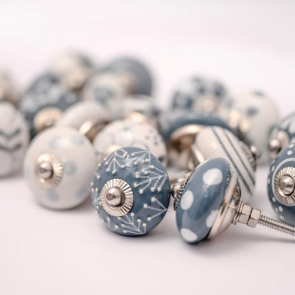 JGARTS - 20 x Hand Painted Ceramic Cabinet Drawer Knobs Grey and Cream White