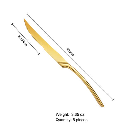 Lemeya 6 Pieces Steak Knife Set of 6, Standing Steak Knives,Mirror Polished,Dishwasher Safe(Gold)