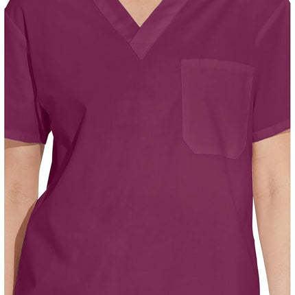 Dickies EDS Signature Scrubs for Men, Multi-Pocket V-Neck Scrub Top in Soft Brushed Poplin 81906, Wine, S