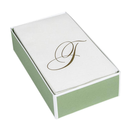 Caspari White Pearl Paper Linen Guest Towels, Monogram Initial T, Pack of 24